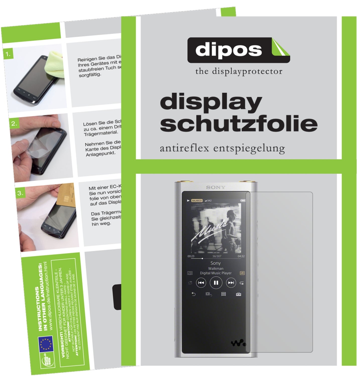 Matte Displayschutzfolie von dipos passend für Sony NW-ZX300 (MP3-Player), präziser Zuschnitt und blasenfrei montiert