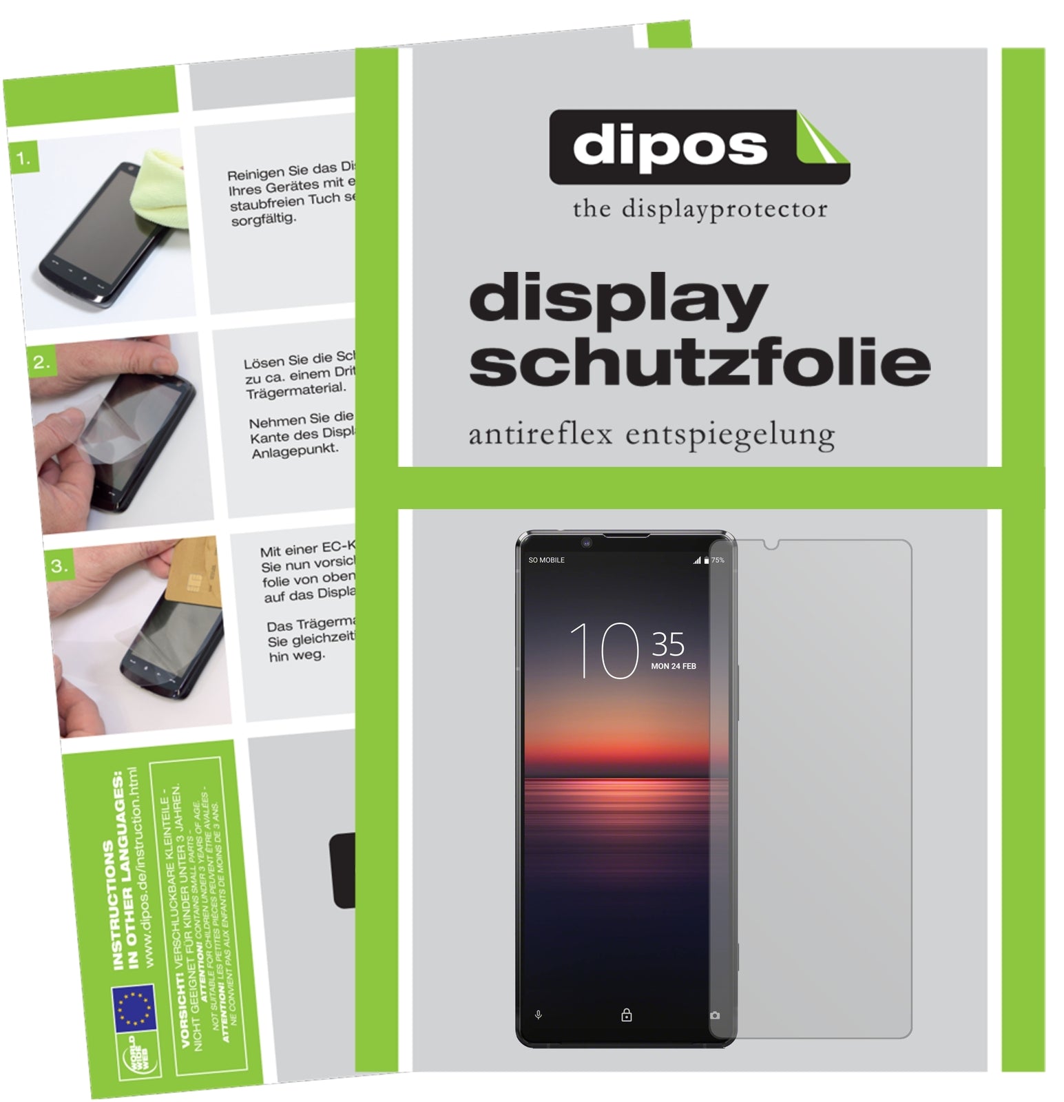 Matte Displayschutzfolie von dipos passend für Sony Xperia 1 II, präziser Zuschnitt und blasenfrei montiert
