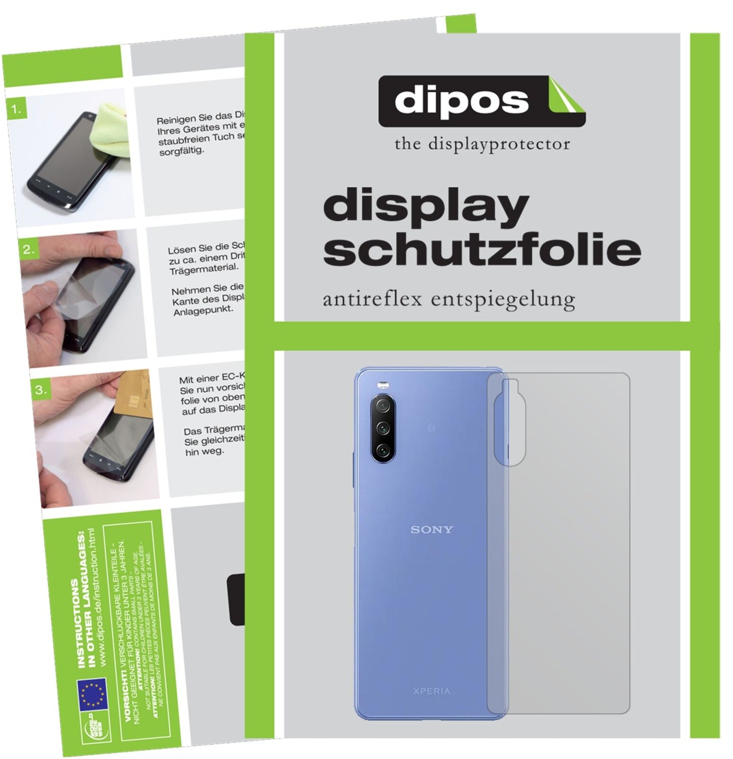 Matte Displayschutzfolie von dipos passend für Sony Xperia 10 III Rückseite, präziser Zuschnitt und blasenfrei montiert