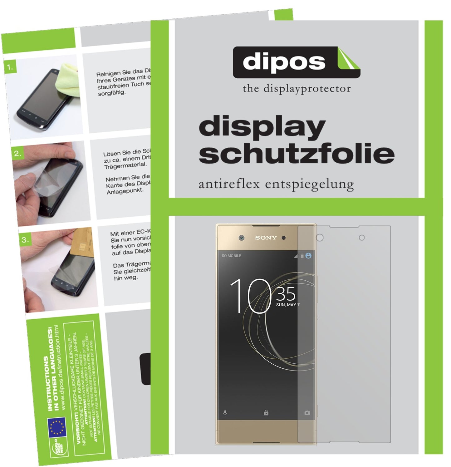Matte Displayschutzfolie von dipos passend für Sony Xperia XA1, präziser Zuschnitt und blasenfrei montiert