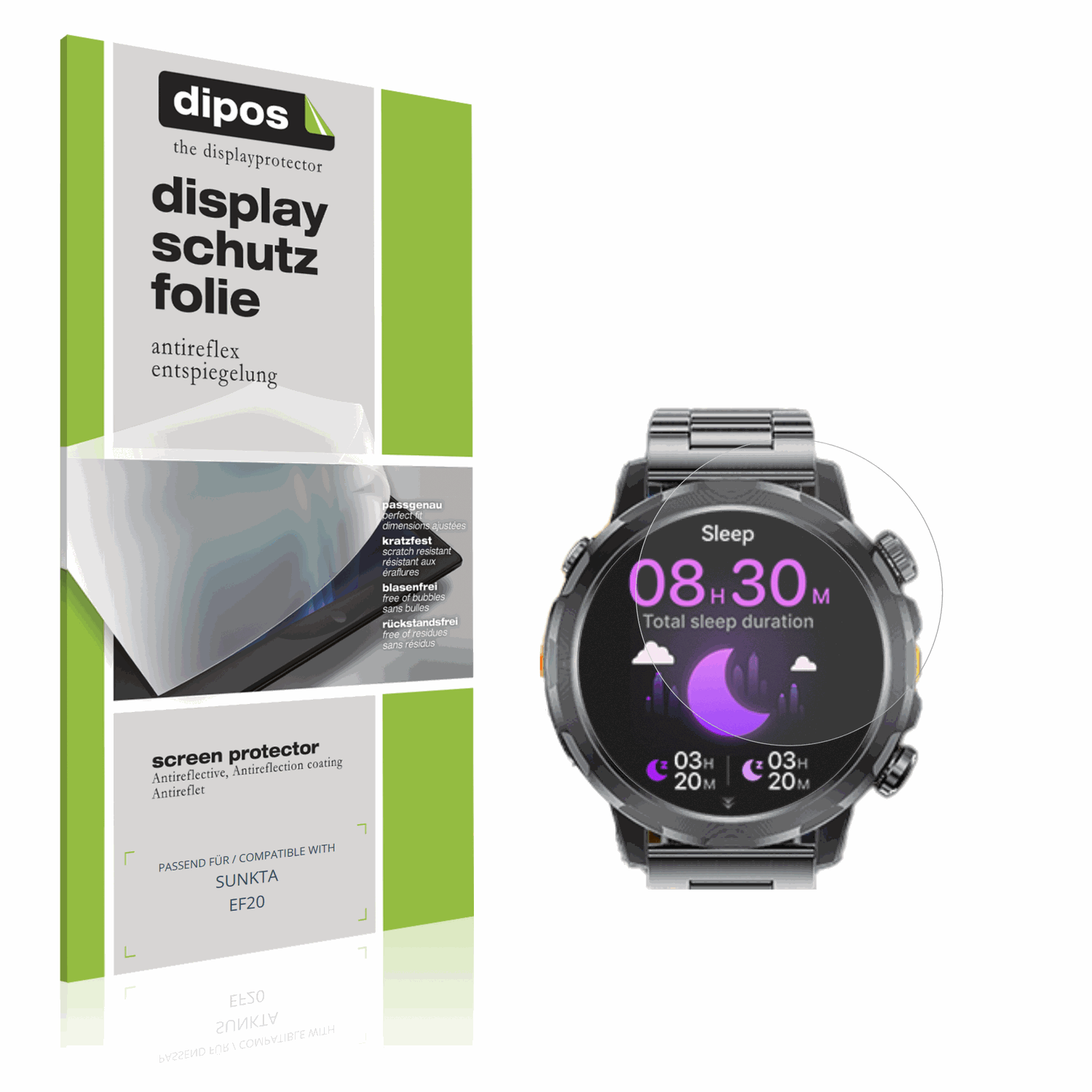 Matte Displayschutzfolie von dipos passend für SUNKTA EF20, präziser Zuschnitt und blasenfrei montiert