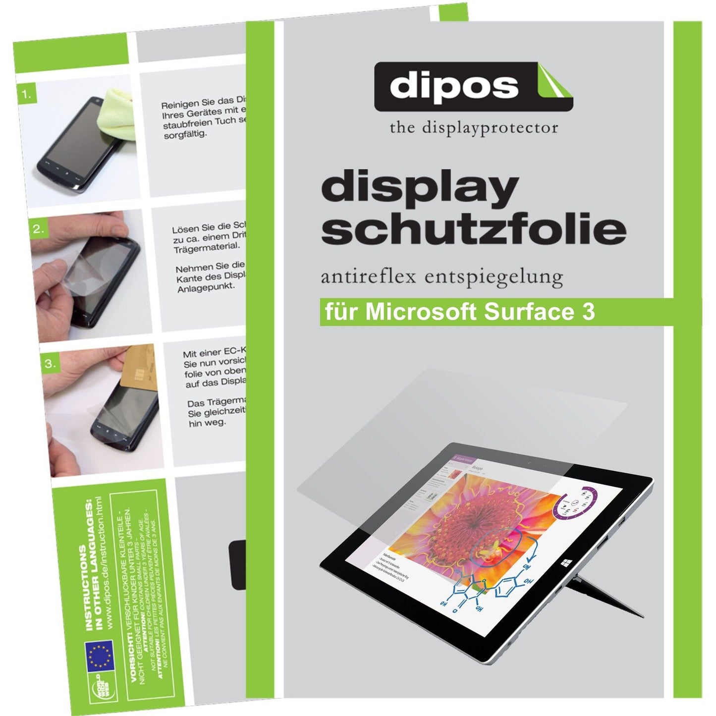 Matte Displayschutzfolie von dipos passend für Surface 3 (10,8 Zoll) Microsoft, präziser Zuschnitt und blasenfrei montiert