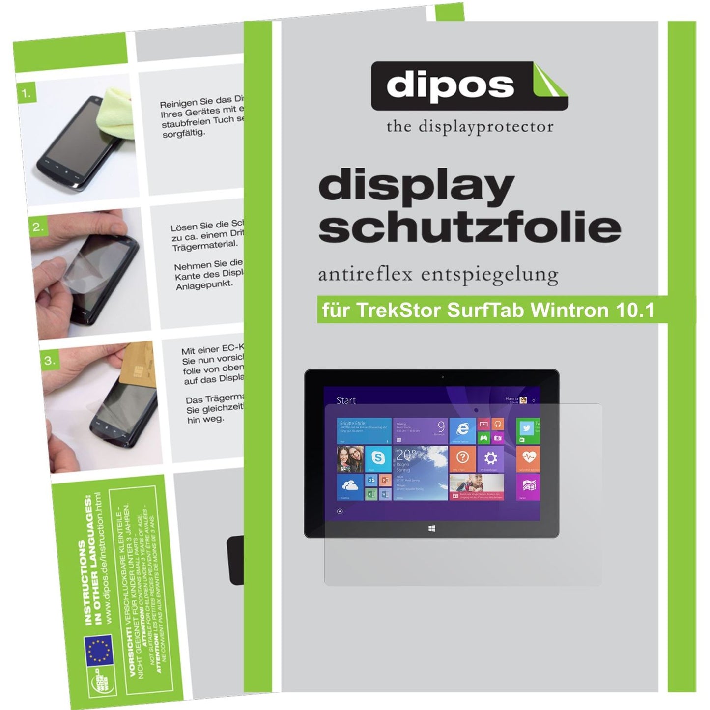 Matte Displayschutzfolie von dipos passend für Surftab Wintron 10.1 Trekstor, präziser Zuschnitt und blasenfrei montiert