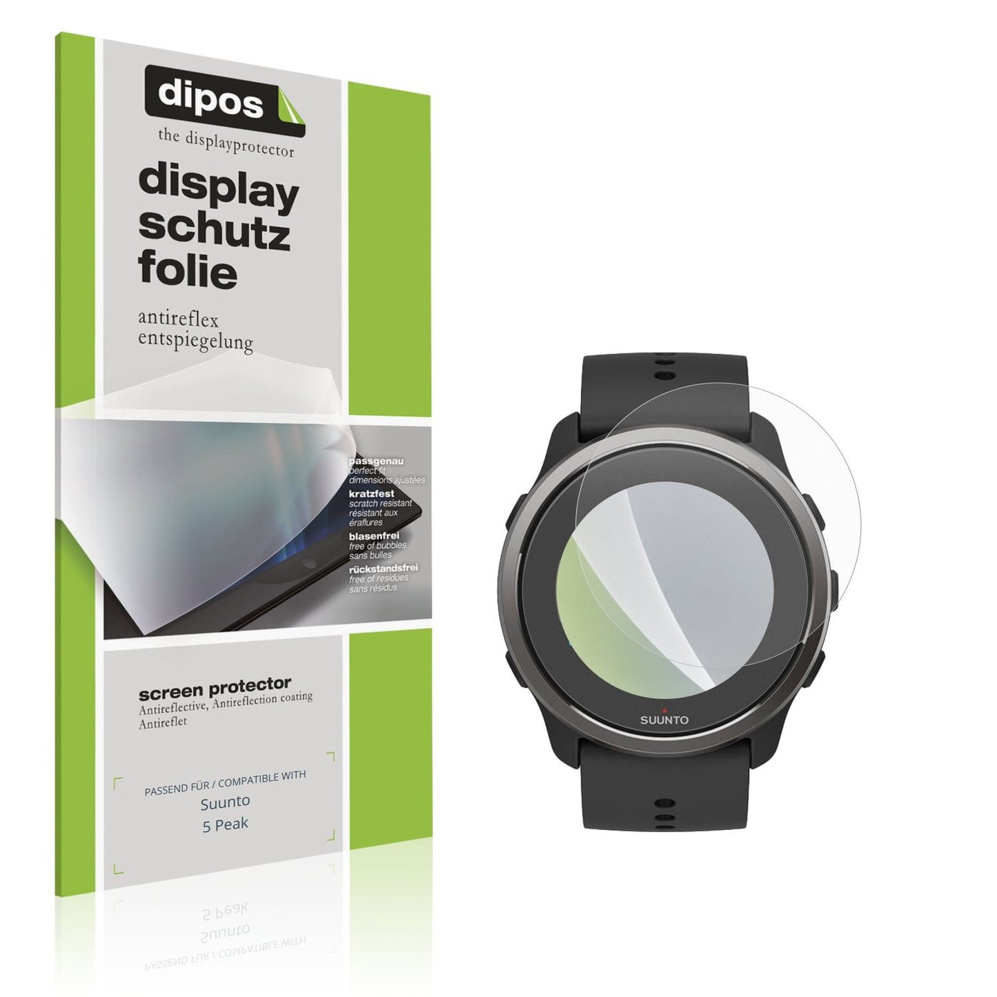 Matte Displayschutzfolie von dipos passend für Suunto 5 Peak, präziser Zuschnitt und blasenfrei montiert