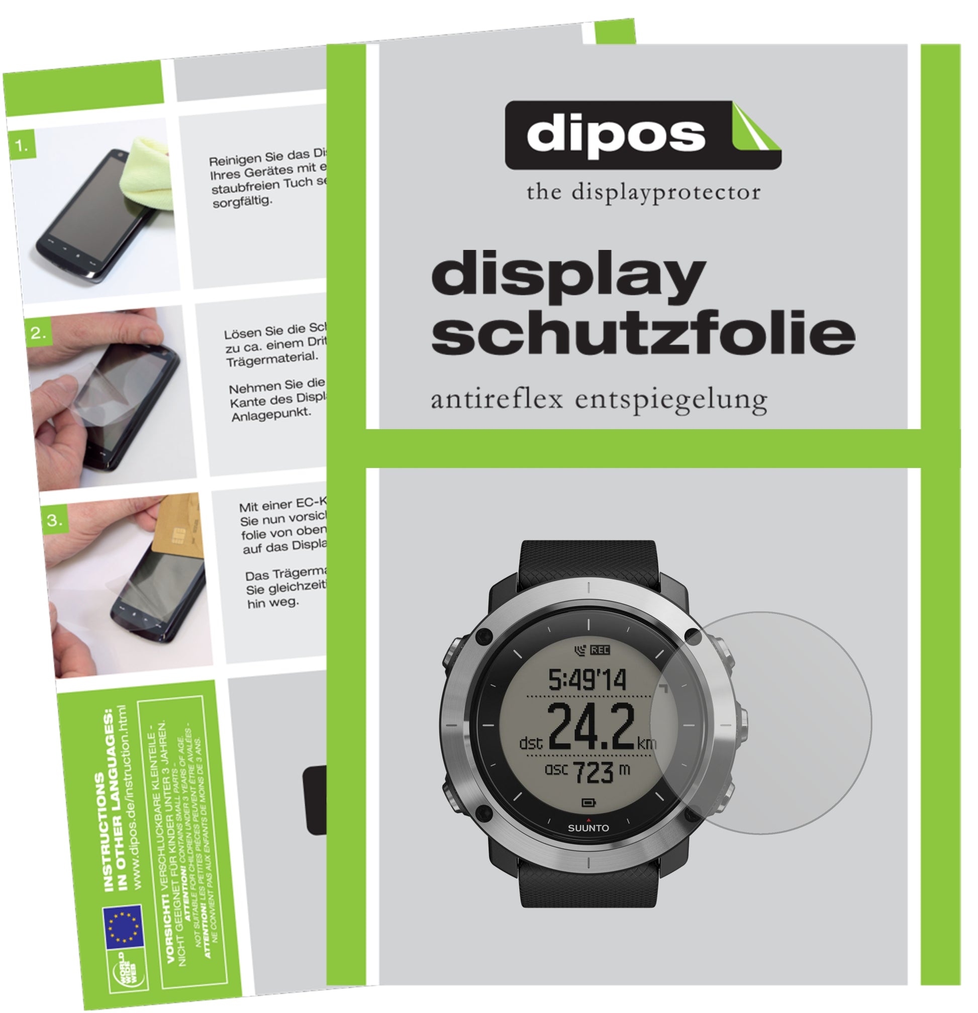 Matte Displayschutzfolie von dipos passend für Suunto Traverse, präziser Zuschnitt und blasenfrei montiert