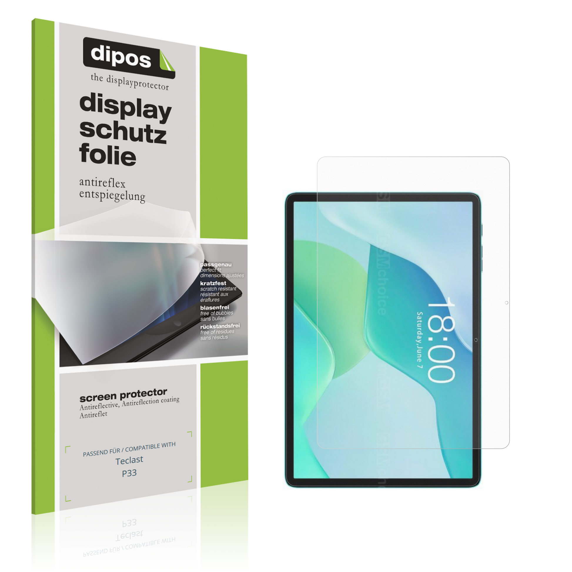 Matte Displayschutzfolie von dipos passend für Teclast P33, präziser Zuschnitt und blasenfrei montiert
