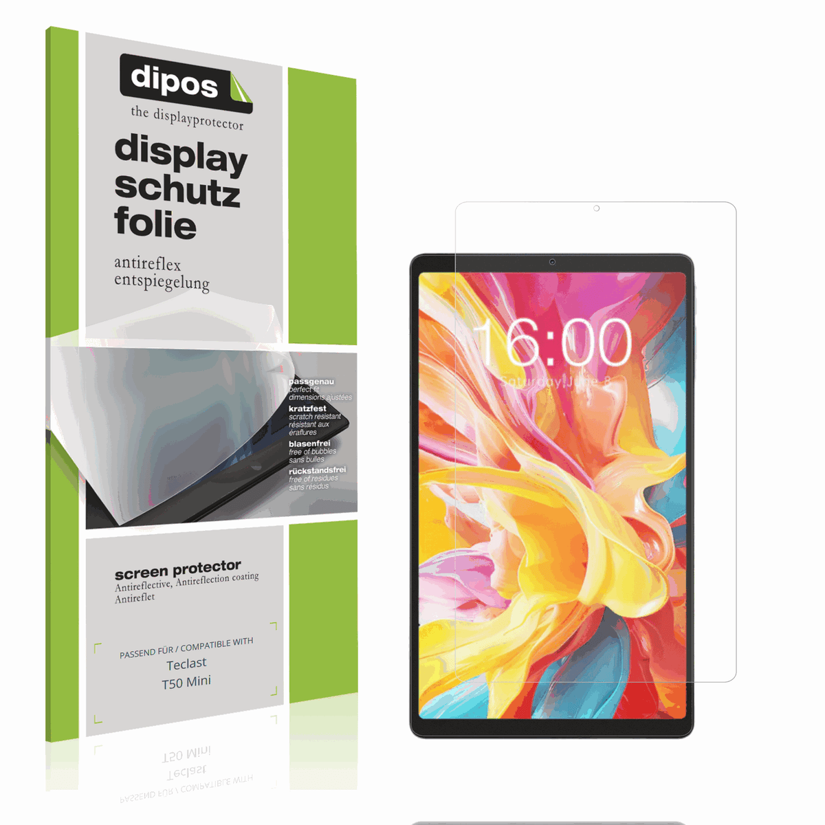 Matte Displayschutzfolie von dipos passend f�r Teclast T50 Mini, pr�ziser Zuschnitt und blasenfrei montiert