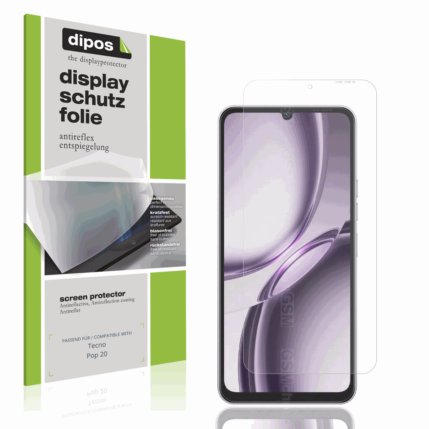 Matte Displayschutzfolie von dipos passend für Tecno Pop 20, präziser Zuschnitt und blasenfrei montiert
