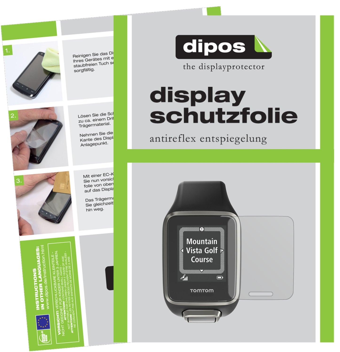 Matte Displayschutzfolie von dipos passend für TomTom Golfer 2, präziser Zuschnitt und blasenfrei montiert