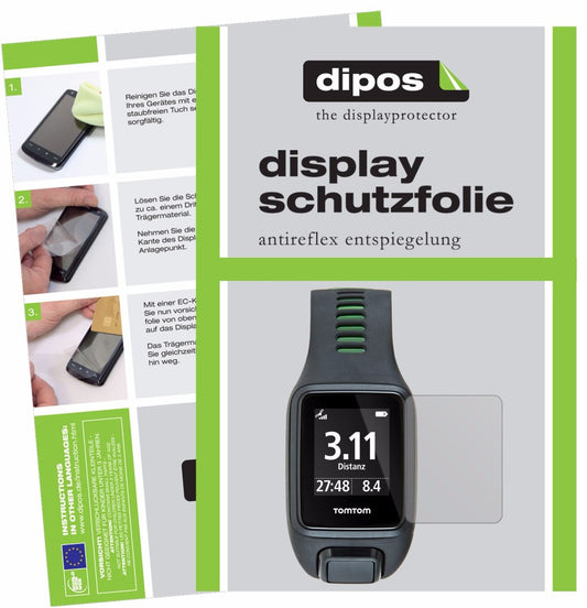 Matte Displayschutzfolie von dipos passend für TomTom Runner 3, präziser Zuschnitt und blasenfrei montiert