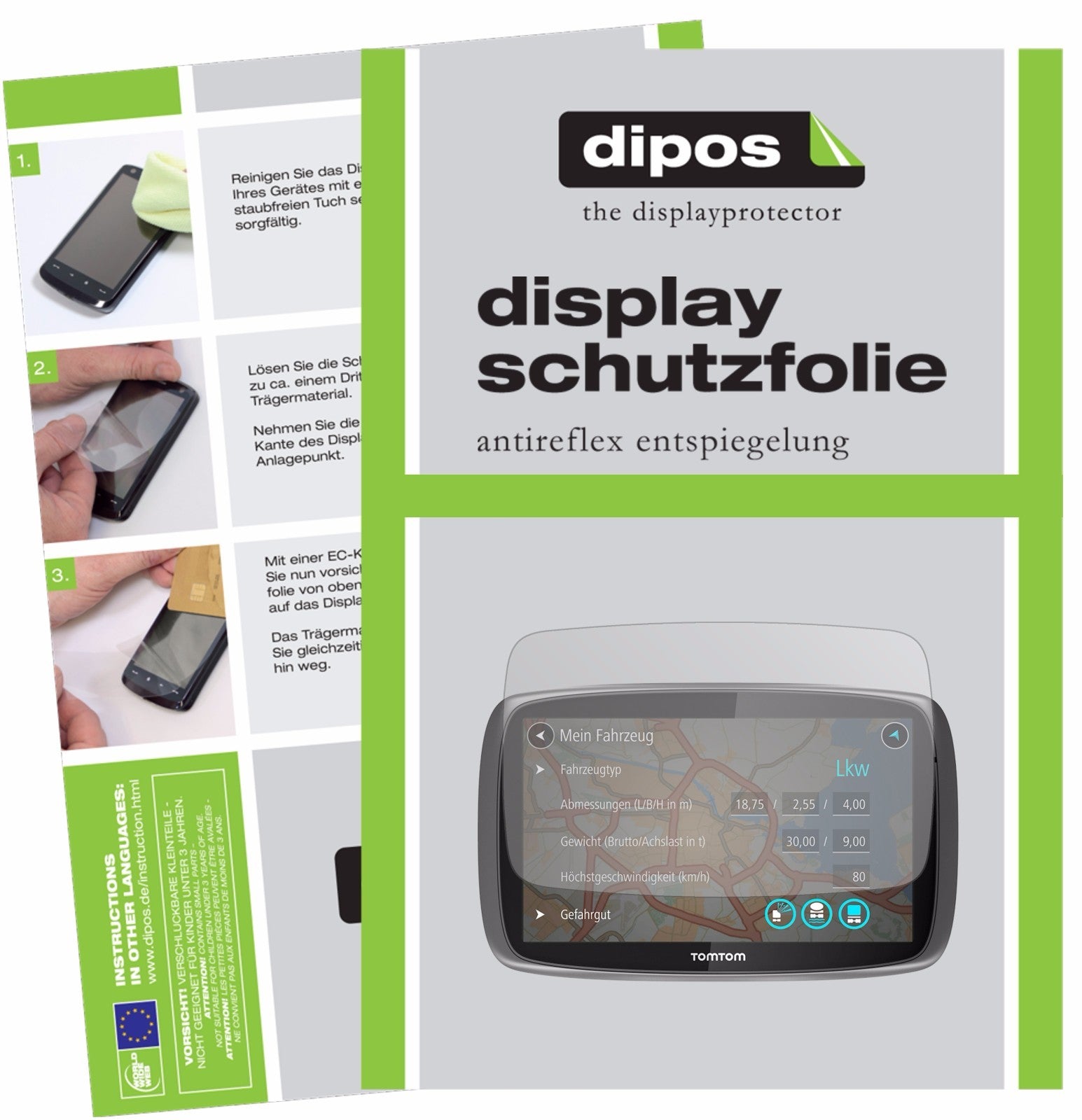 Matte Displayschutzfolie von dipos passend für TomTom Trucker 6000, präziser Zuschnitt und blasenfrei montiert