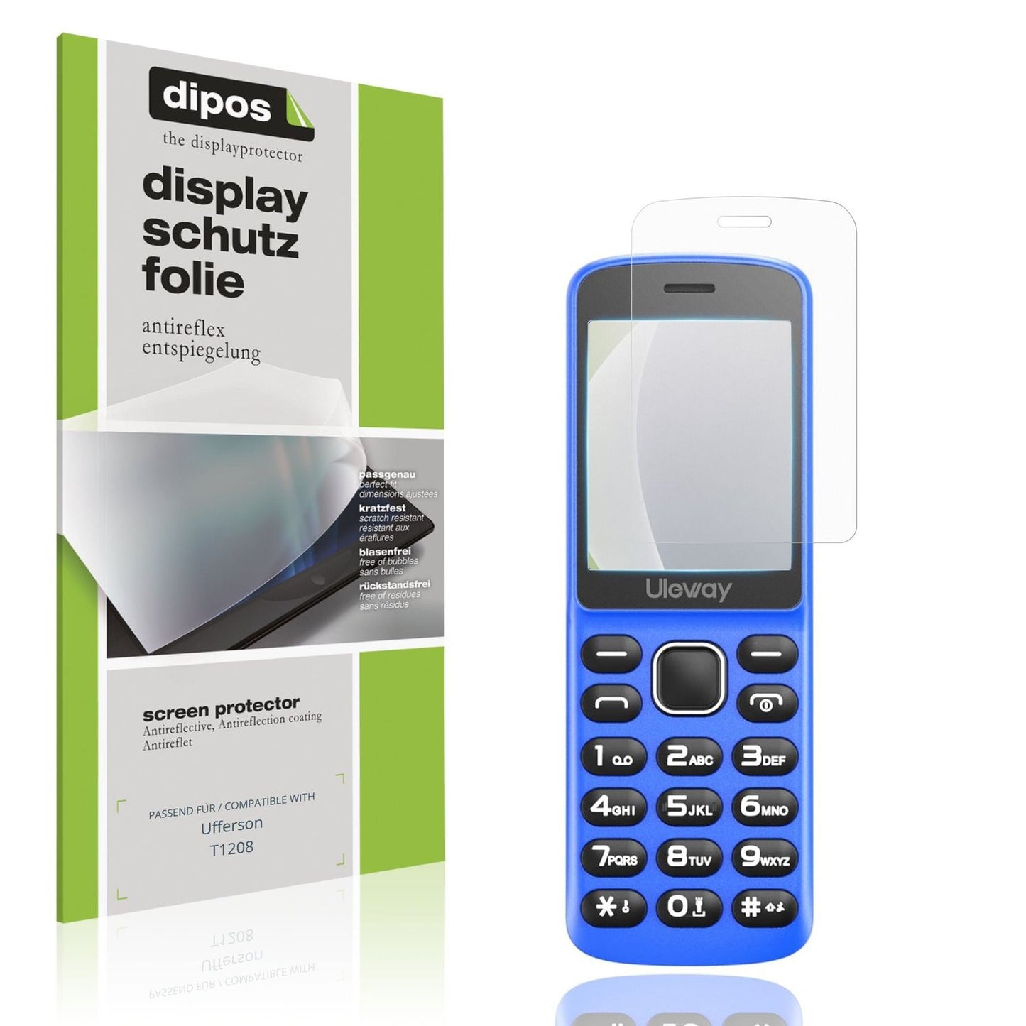 Matte Displayschutzfolie von dipos passend für Ufferson T1208, präziser Zuschnitt und blasenfrei montiert