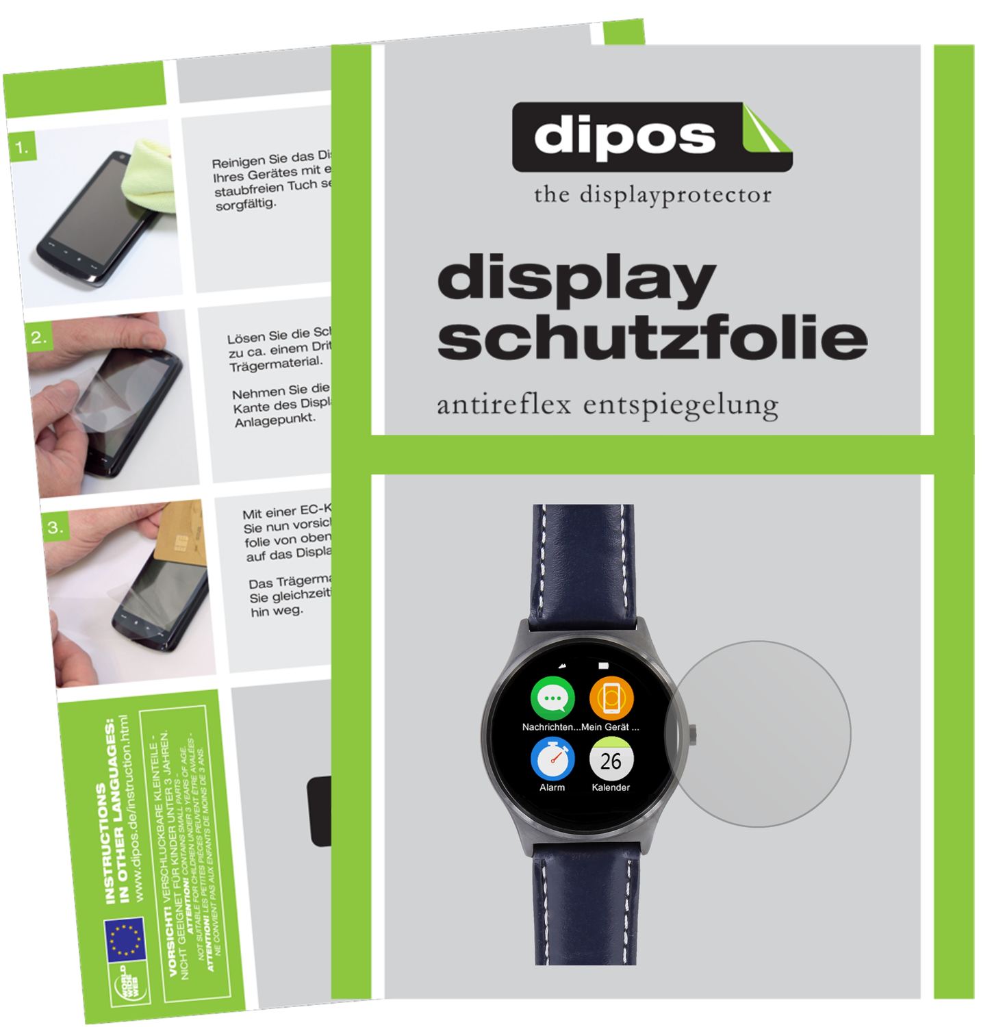 Matte Displayschutzfolie von dipos passend für Uhr 53.5 mm Durchmesser, präziser Zuschnitt und blasenfrei montiert
