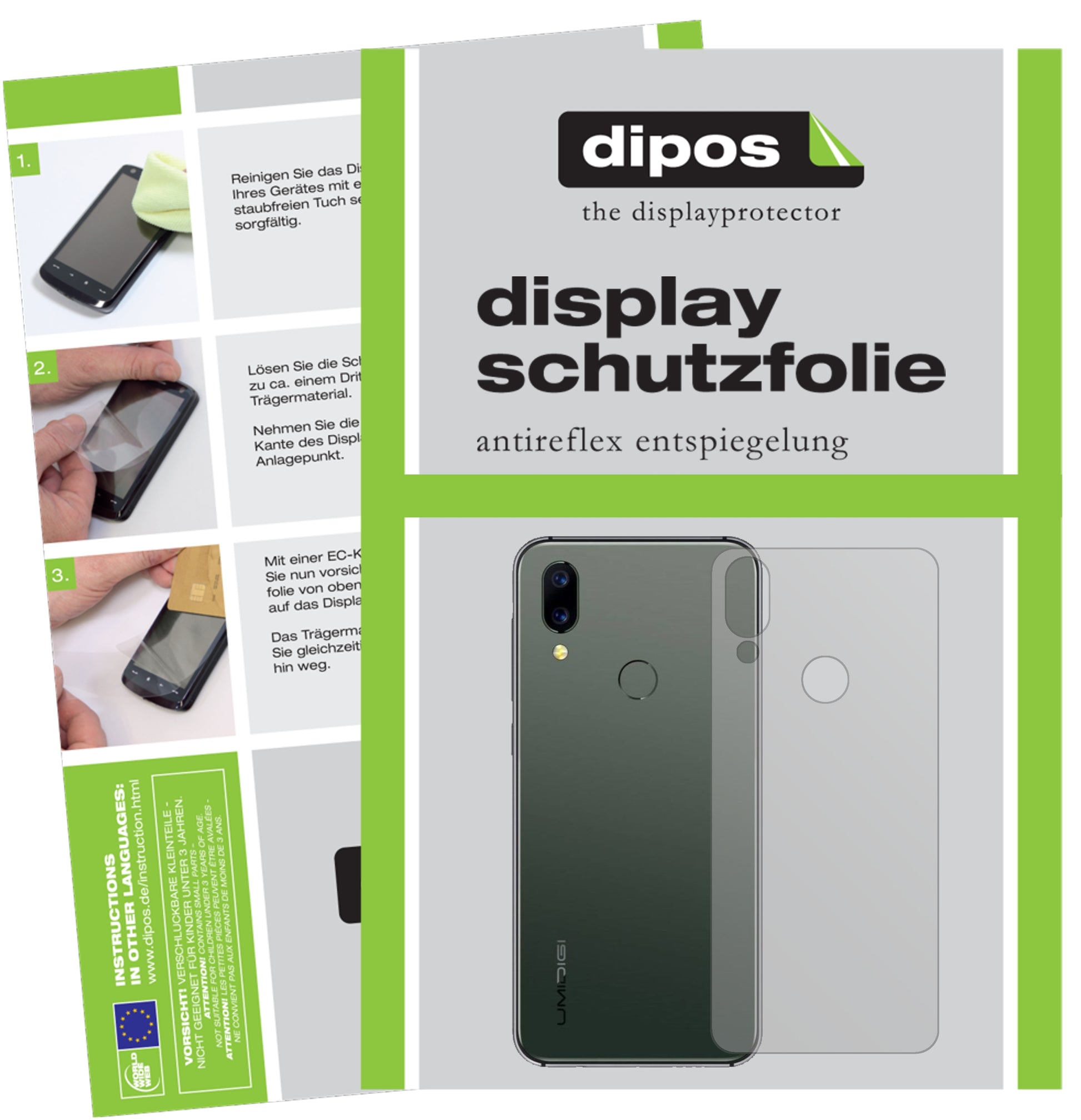 Matte Displayschutzfolie von dipos passend für Umidigi A3S Rückseite, präziser Zuschnitt und blasenfrei montiert