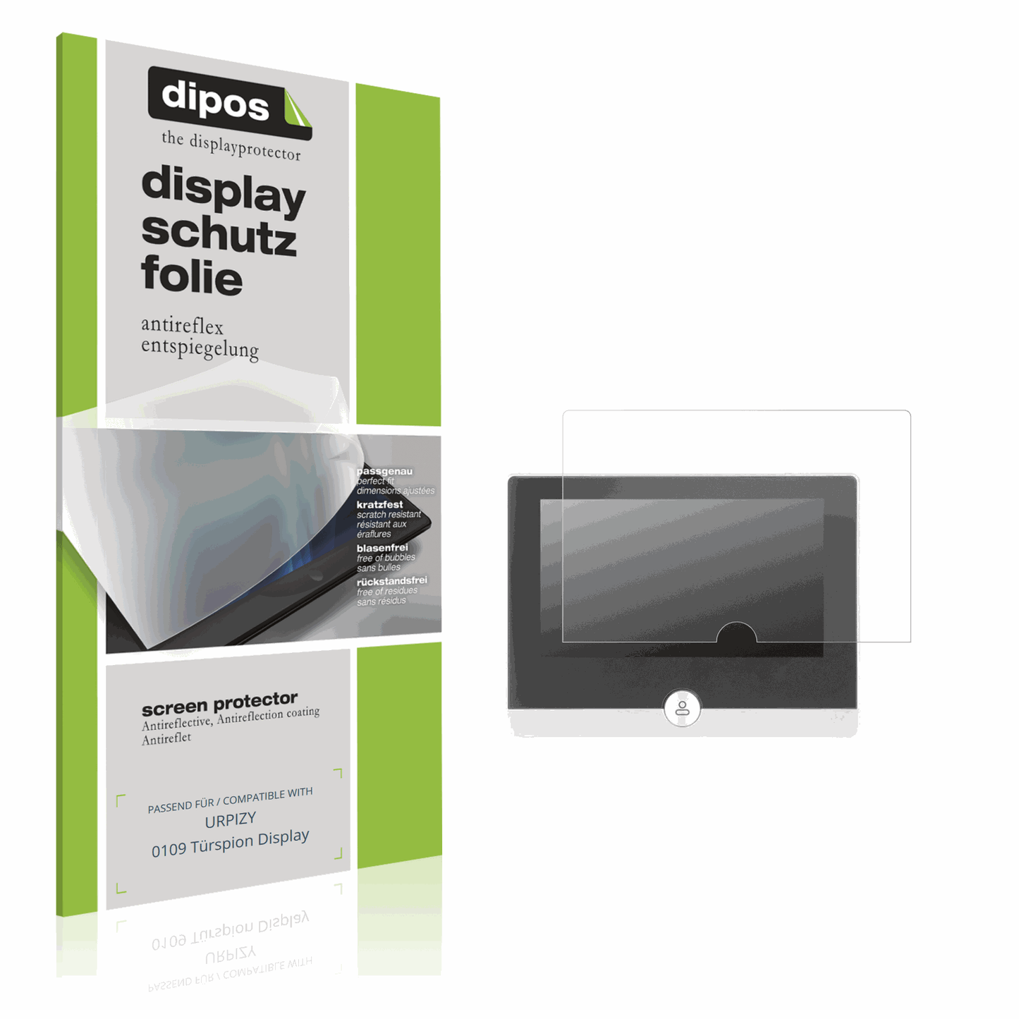 Matte Displayschutzfolie von dipos passend für URPIZY 0109 Türspion Display, präziser Zuschnitt und blasenfrei montiert
