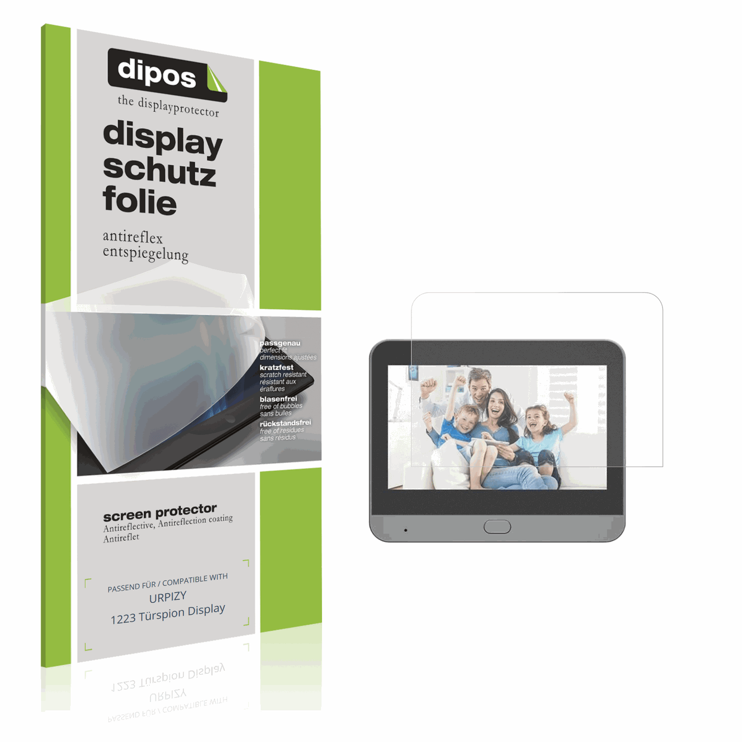 Matte Displayschutzfolie von dipos passend für URPIZY 1223 Türspion Display, präziser Zuschnitt und blasenfrei montiert