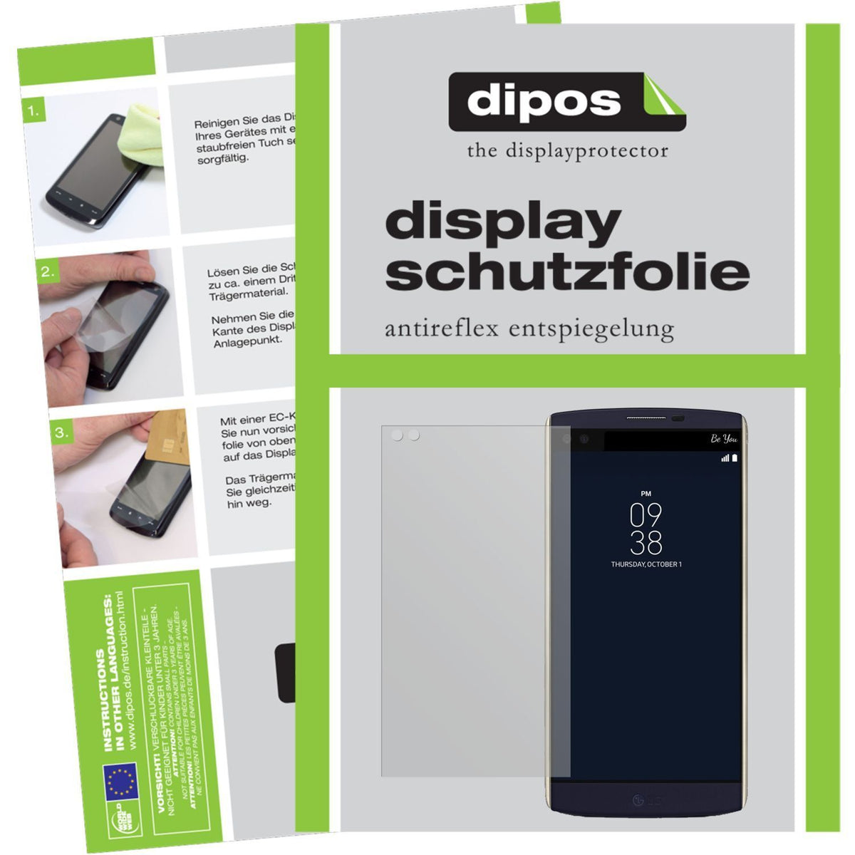 Matte Displayschutzfolie von dipos passend für V10 LG, präziser Zuschnitt und blasenfrei montiert