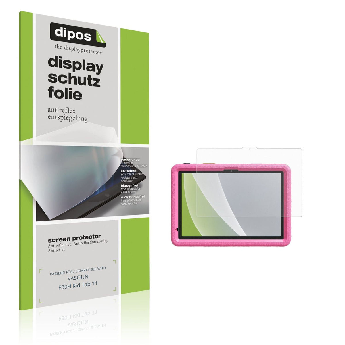 Matte Displayschutzfolie von dipos passend für VASOUN P30H Kid Tab 11, präziser Zuschnitt und blasenfrei montiert