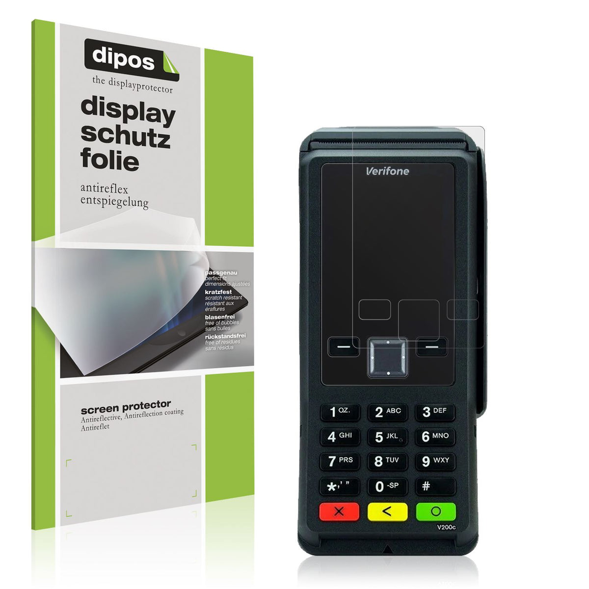 Matte Displayschutzfolie von dipos passend für Verifone V200c, präziser Zuschnitt und blasenfrei montiert