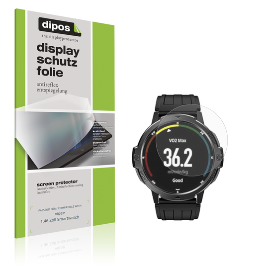 Matte Displayschutzfolie von dipos passend für viqee 1.46 Zoll Smartwatch, präziser Zuschnitt und blasenfrei montiert