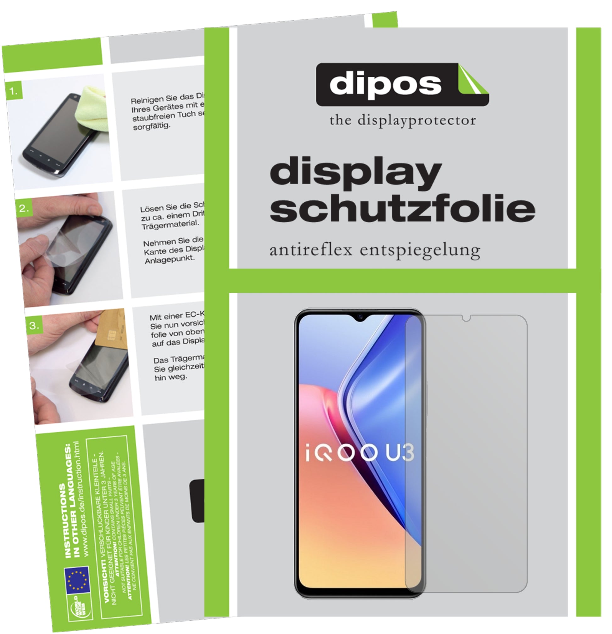 Matte Displayschutzfolie von dipos passend für Vivo iQOO U3, präziser Zuschnitt und blasenfrei montiert