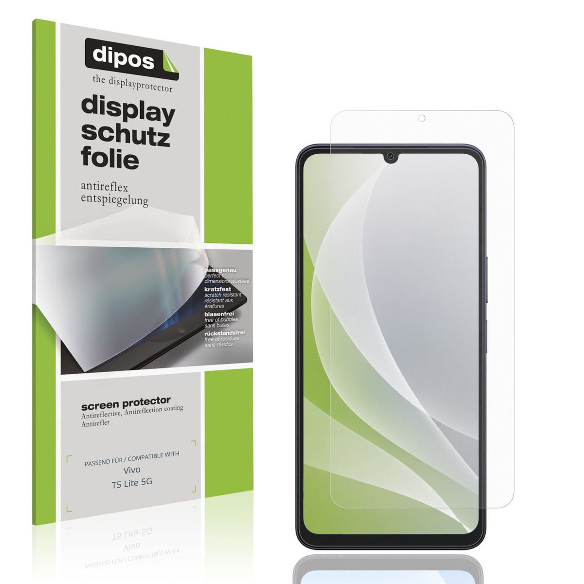 Matte Displayschutzfolie von dipos passend für Vivo T5 Lite 5G, präziser Zuschnitt und blasenfrei montiert