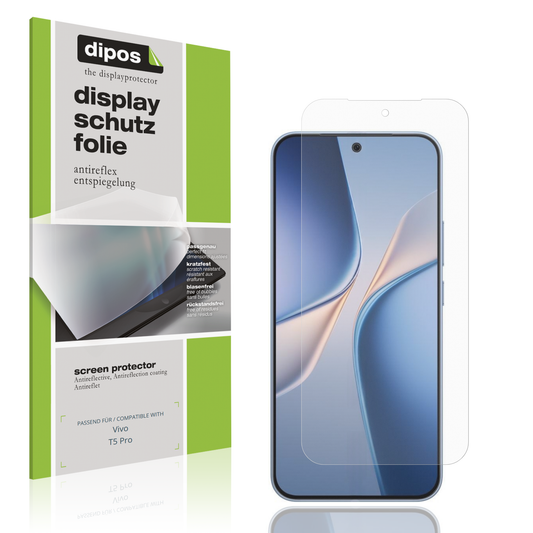 Matte Displayschutzfolie von dipos passend für Vivo T5 Pro, präziser Zuschnitt und blasenfrei montiert