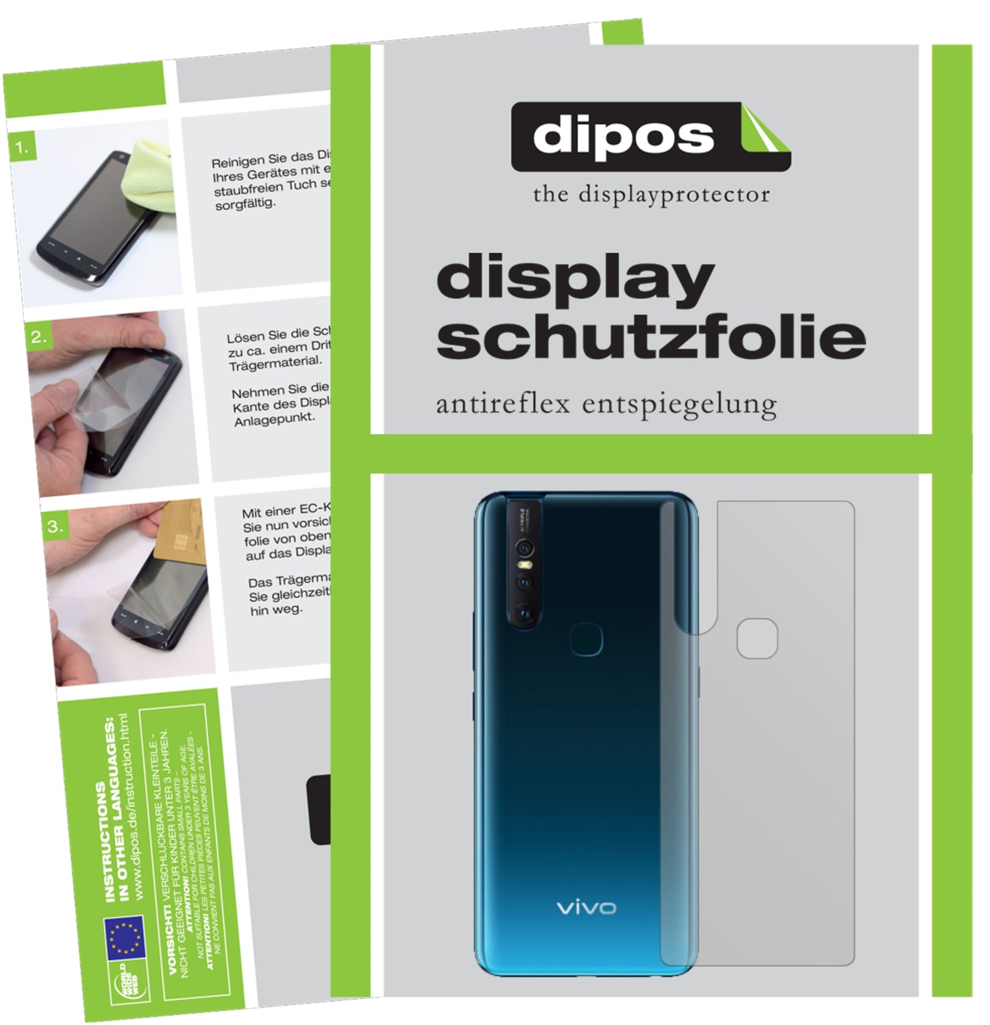 Matte Displayschutzfolie von dipos passend für Vivo V15 Rückseite, präziser Zuschnitt und blasenfrei montiert