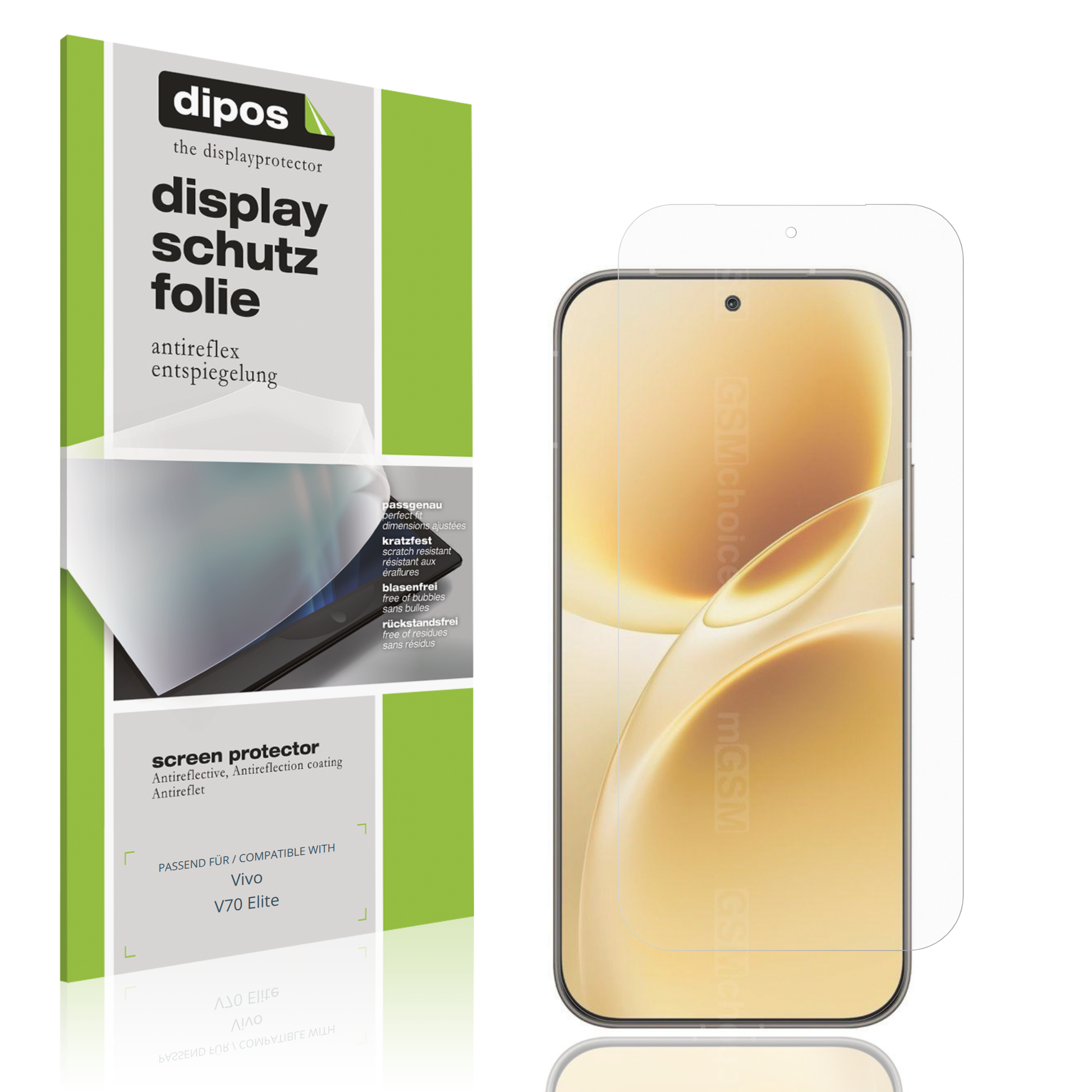 Matte Displayschutzfolie von dipos passend für Vivo V70 Elite, präziser Zuschnitt und blasenfrei montiert