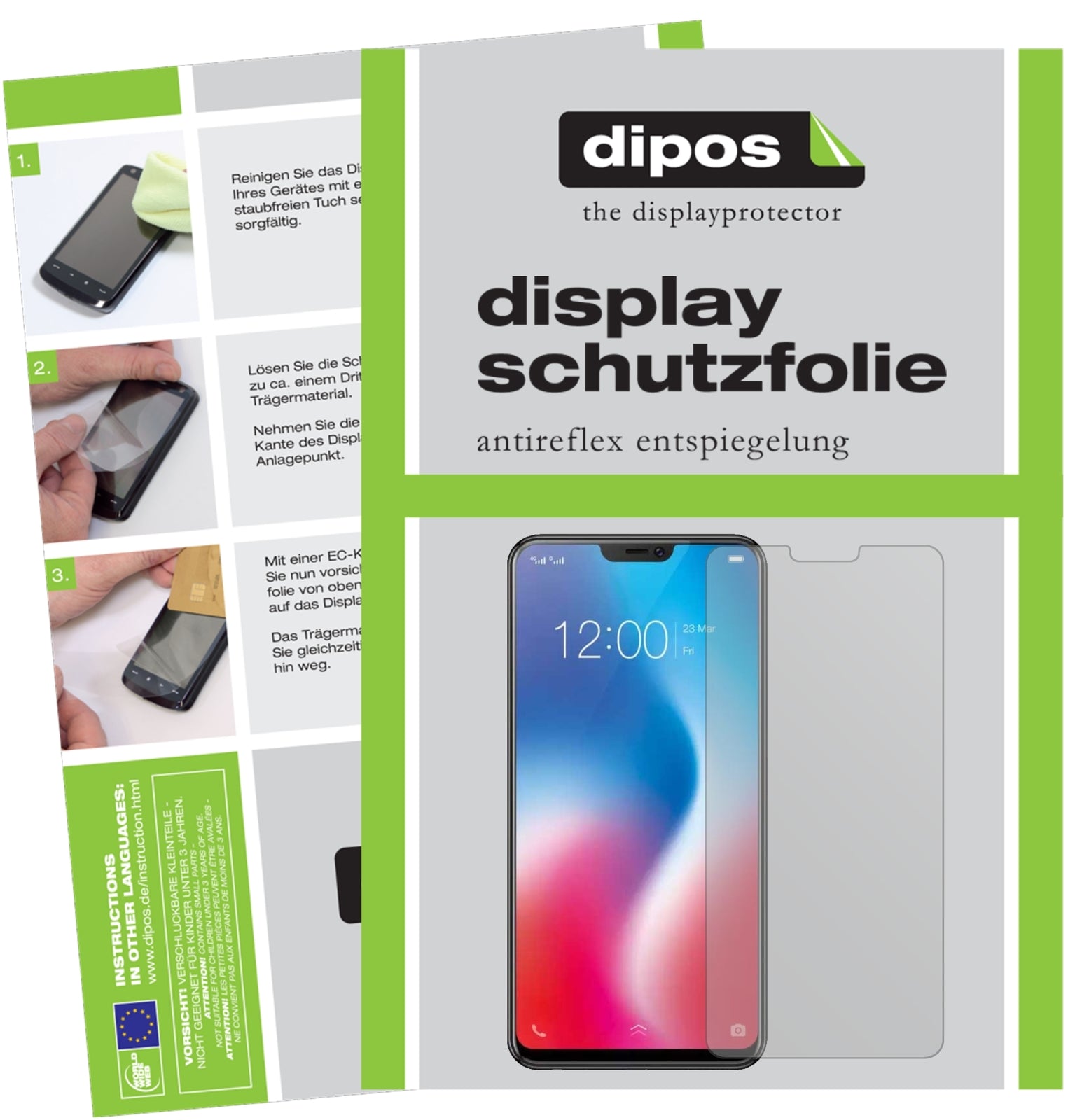 Matte Displayschutzfolie von dipos passend für Vivo V9, präziser Zuschnitt und blasenfrei montiert