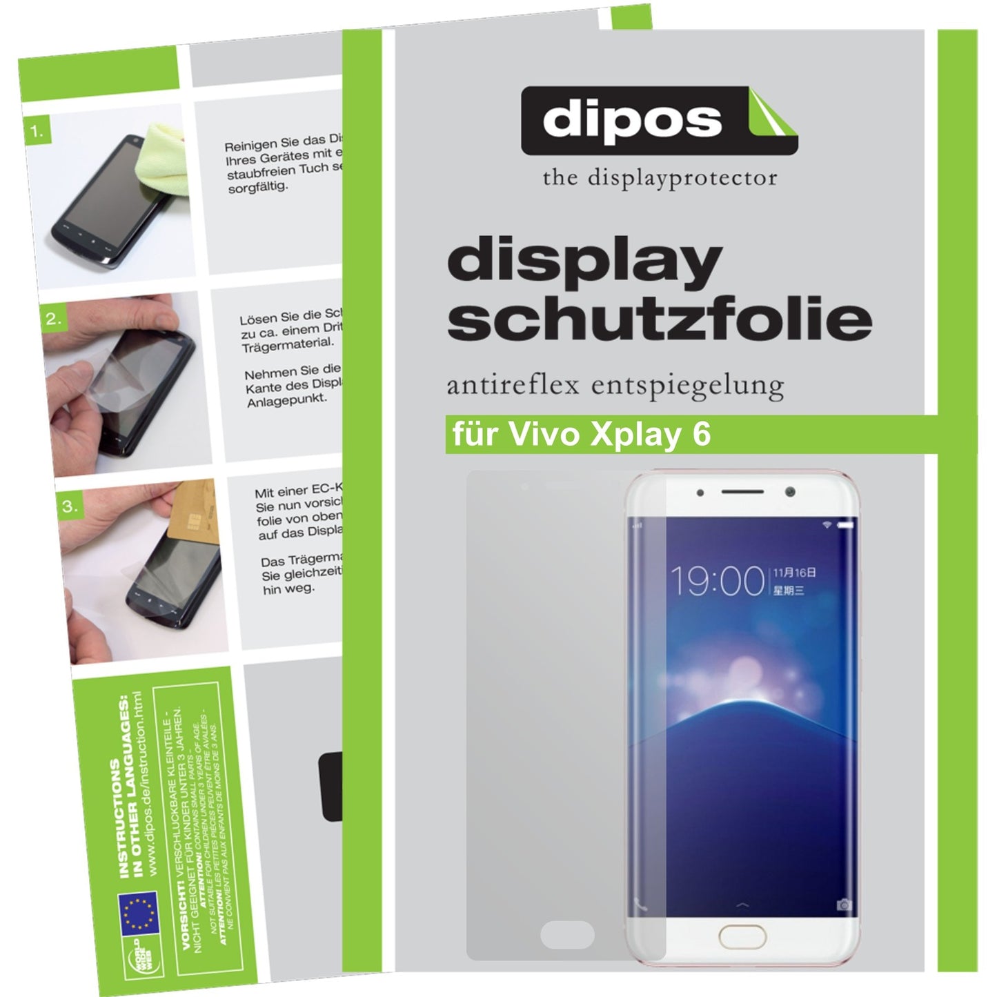 Matte Displayschutzfolie von dipos passend für Vivo Xplay 6, präziser Zuschnitt und blasenfrei montiert