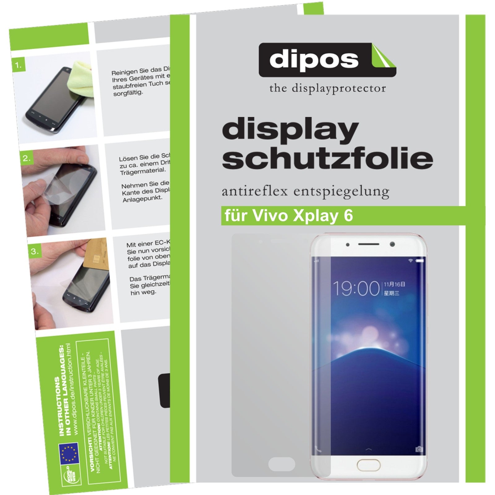 Matte Displayschutzfolie von dipos passend für Vivo Xplay 6, präziser Zuschnitt und blasenfrei montiert