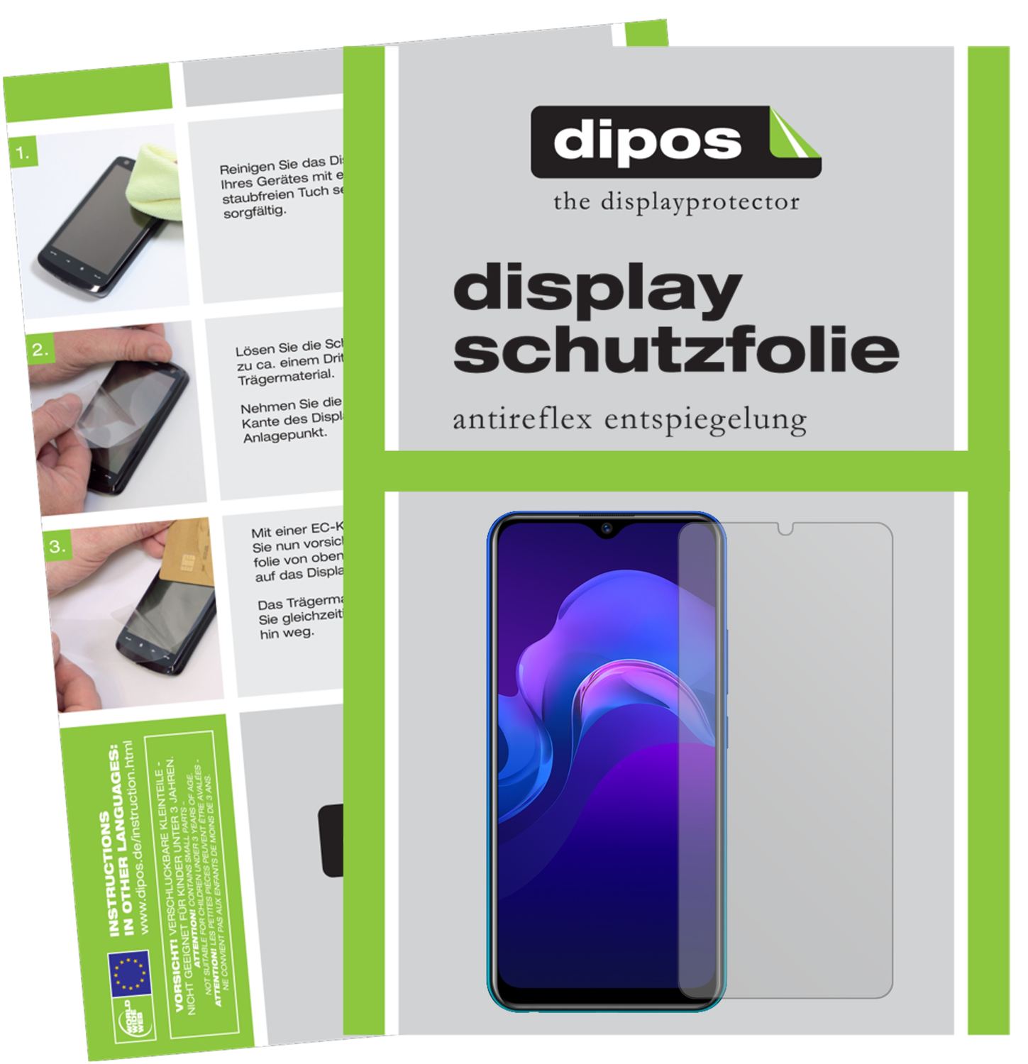 Matte Displayschutzfolie von dipos passend für Vivo Y12, präziser Zuschnitt und blasenfrei montiert