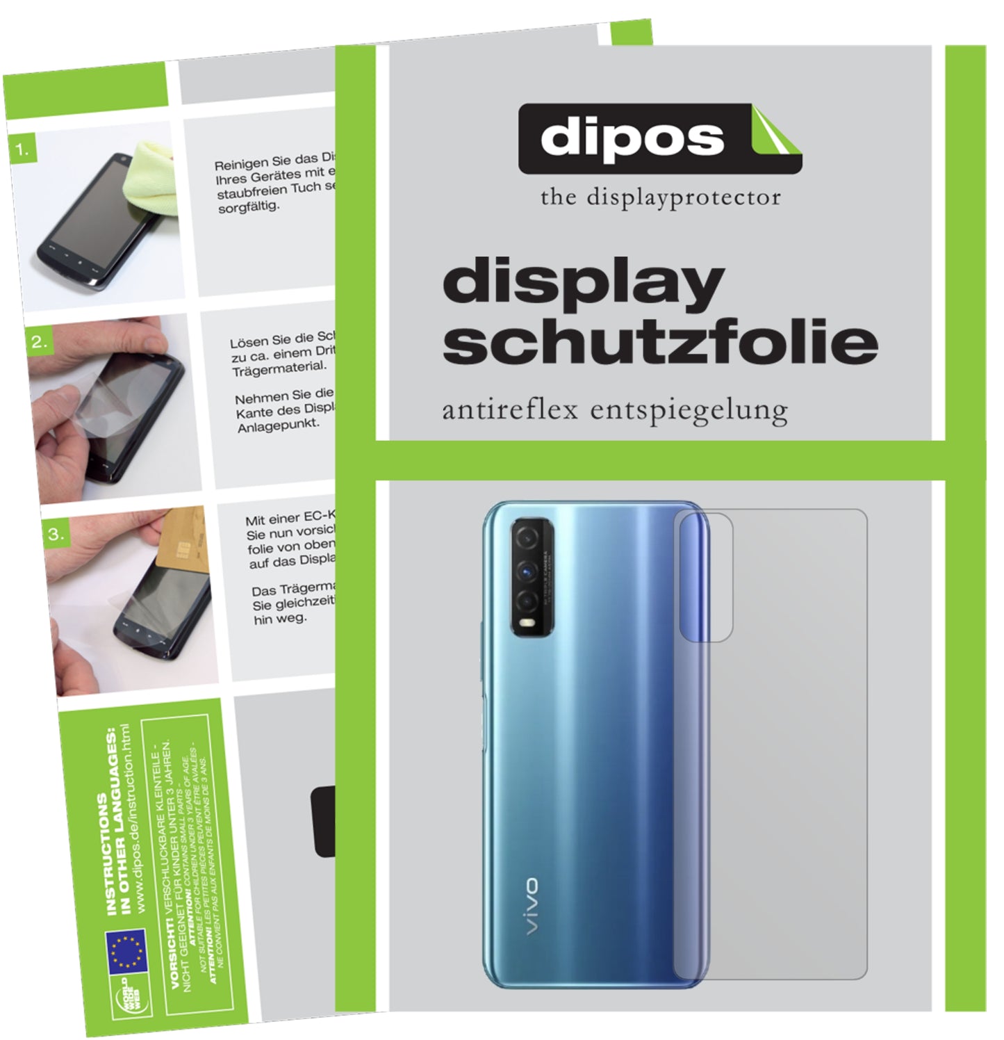 Matte Displayschutzfolie von dipos passend für vivo Y50t Rückseite, präziser Zuschnitt und blasenfrei montiert