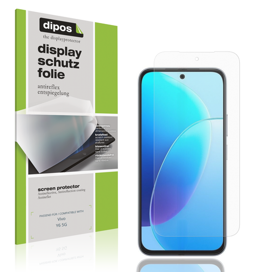 Matte Displayschutzfolie von dipos passend für Vivo Y6 5G, präziser Zuschnitt und blasenfrei montiert