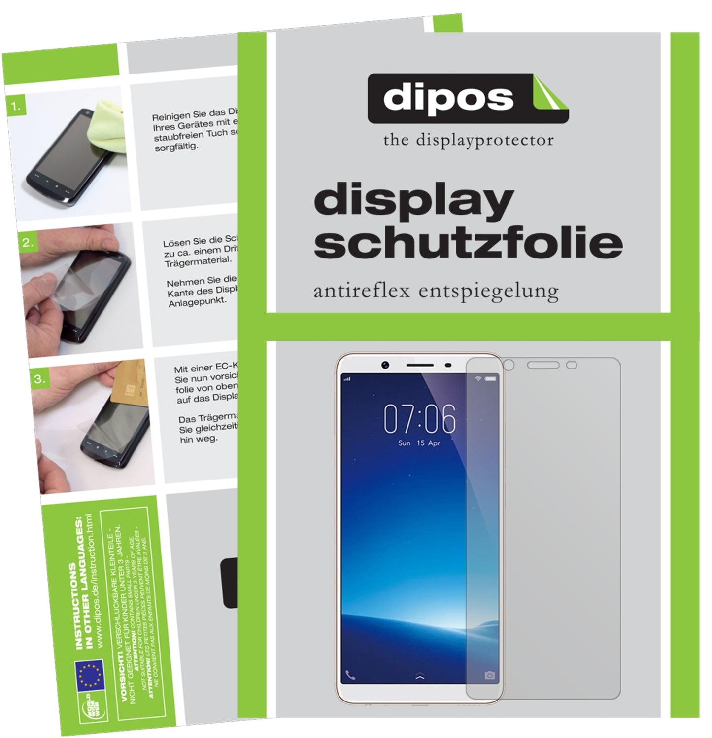 Matte Displayschutzfolie von dipos passend für Vivo Y71, präziser Zuschnitt und blasenfrei montiert