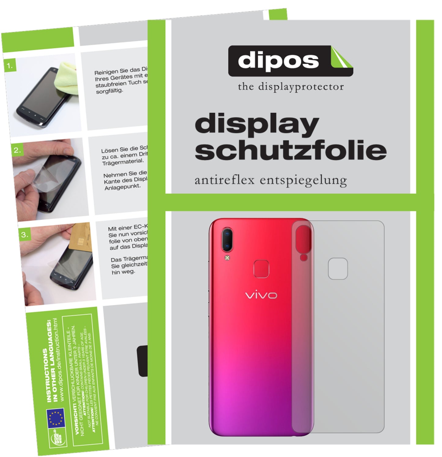 Matte Displayschutzfolie von dipos passend für Vivo U1 Rückseite, präziser Zuschnitt und blasenfrei montiert