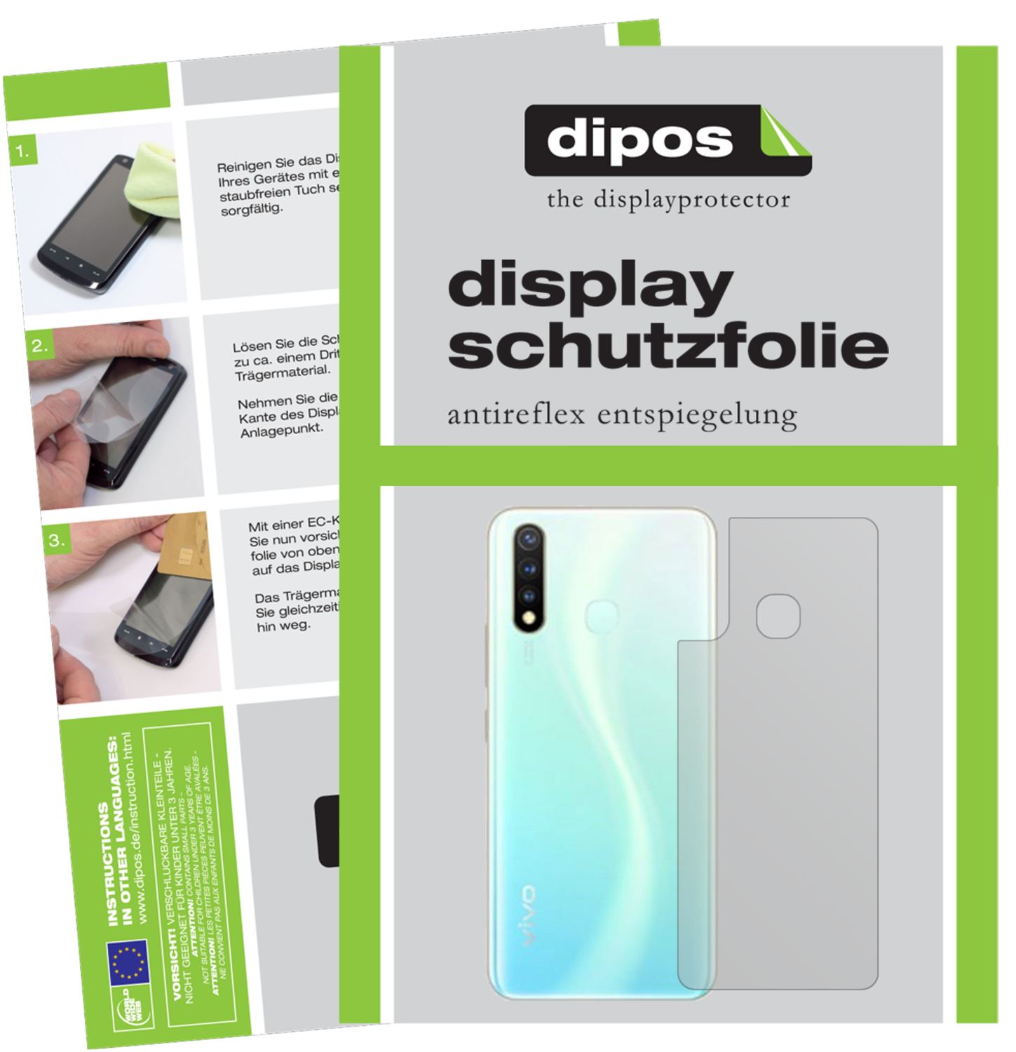 Matte Displayschutzfolie von dipos passend für Vivo Z5i Rückseite, präziser Zuschnitt und blasenfrei montiert