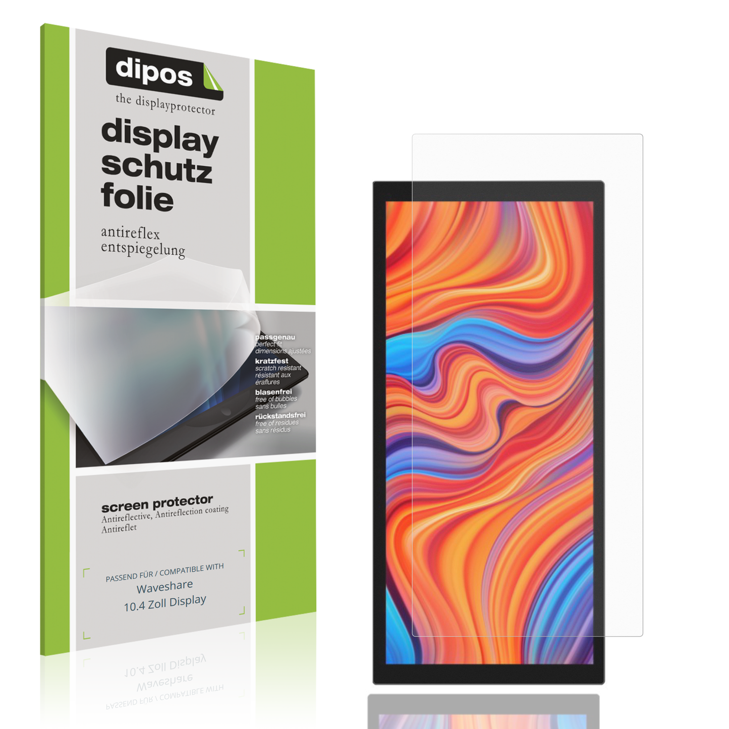 Matte Displayschutzfolie von dipos passend für Waveshare 10.4 Zoll Display, präziser Zuschnitt und blasenfrei montiert