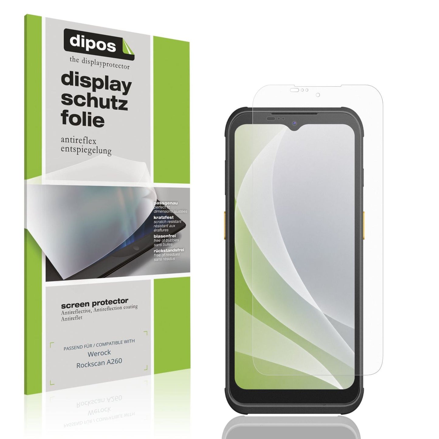 Matte Displayschutzfolie von dipos passend für Werock Rockscan A260, präziser Zuschnitt und blasenfrei montiert