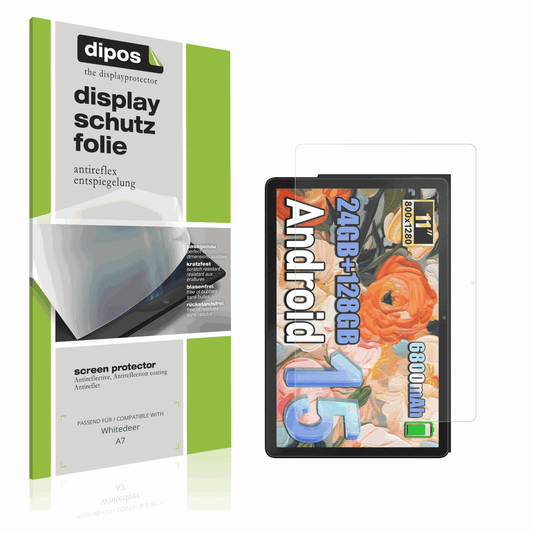 Matte Displayschutzfolie von dipos passend für Whitedeer A7, präziser Zuschnitt und blasenfrei montiert