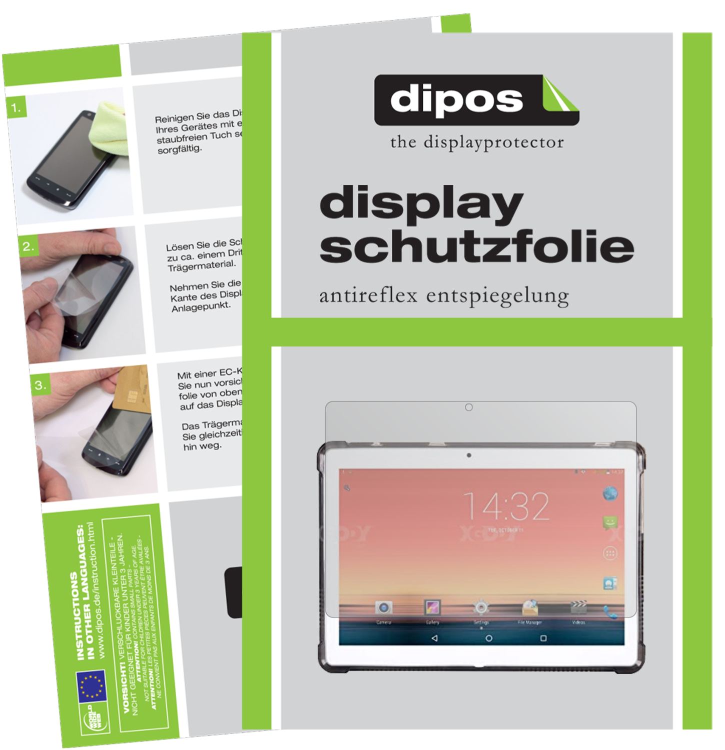 Matte Displayschutzfolie von dipos passend für XGODY TB01 10.1 Zoll, präziser Zuschnitt und blasenfrei montiert