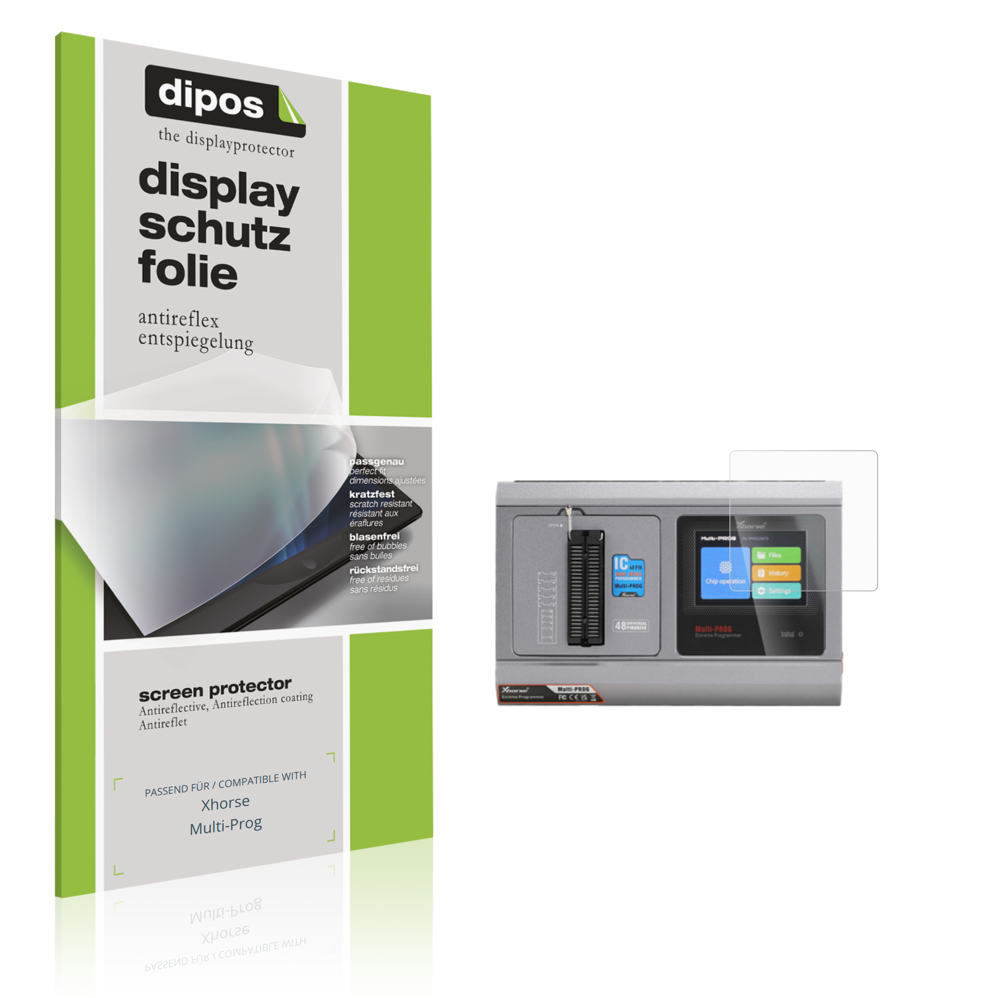 Matte Displayschutzfolie von dipos passend für Xhorse Multi-Prog, präziser Zuschnitt und blasenfrei montiert
