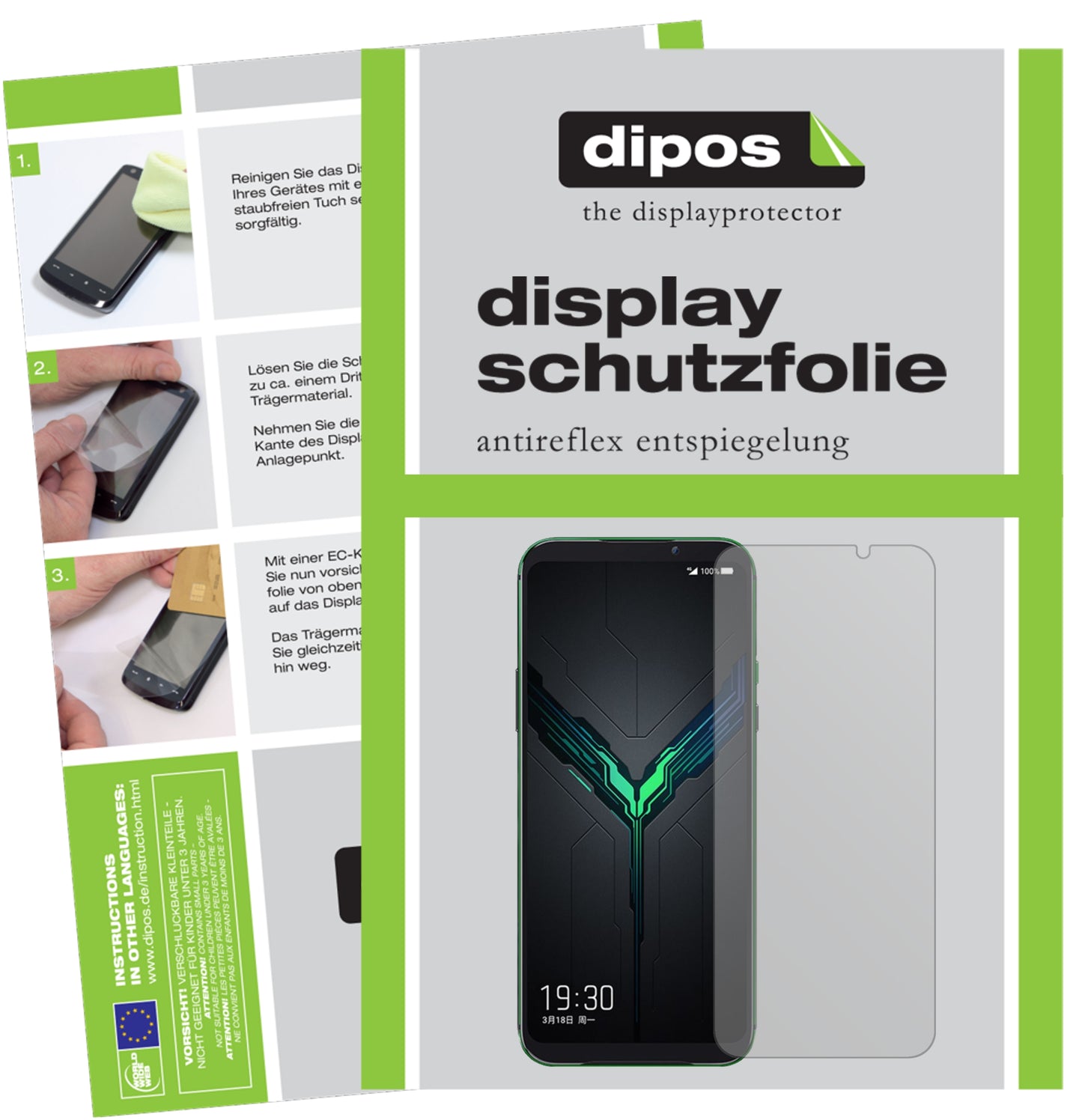 Matte Displayschutzfolie von dipos passend für Xiaomi Black Shark 2, präziser Zuschnitt und blasenfrei montiert