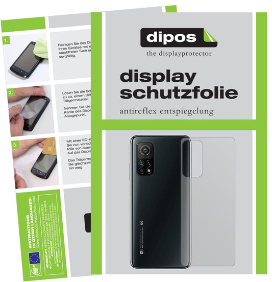 Matte Displayschutzfolie von dipos passend für Xiaomi Mi 10T Rückseite, präziser Zuschnitt und blasenfrei montiert