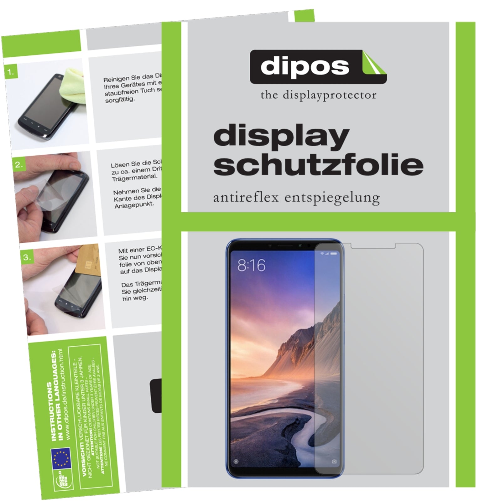 Matte Displayschutzfolie von dipos passend für Xiaomi Mi Max 3, präziser Zuschnitt und blasenfrei montiert
