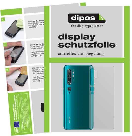 Matte Displayschutzfolie von dipos passend für Xiaomi Mi Note 10 Rückseite, präziser Zuschnitt und blasenfrei montiert