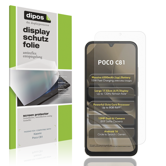 Matte Displayschutzfolie von dipos passend für Xiaomi Poco C81, präziser Zuschnitt und blasenfrei montiert