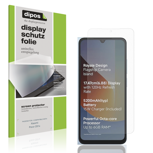 Matte Displayschutzfolie von dipos passend für Xiaomi Poco C81x, präziser Zuschnitt und blasenfrei montiert