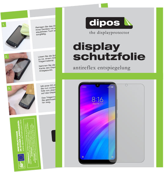 Matte Displayschutzfolie von dipos passend für Xiaomi Redmi 7, präziser Zuschnitt und blasenfrei montiert